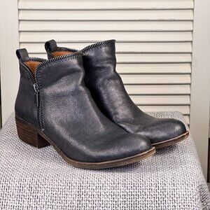 Lucky Brand Bartalino Women's Pewter Shimmer Leather Zipper Ankle Boots Size 7